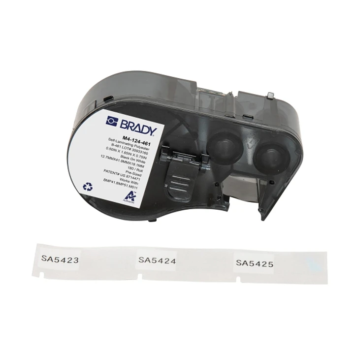 Brady M4-124-461 Cinta de Etiquetas Original Poliester Autolaminable para Laboratorio - Texto Negro sobre Fondo Blanco - Ancho 41,91mm x Alto 12,70mm 1