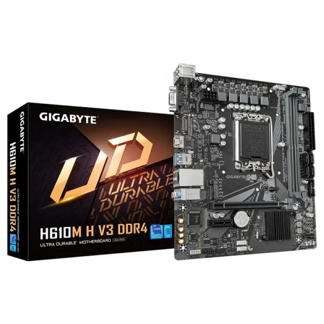 Gigabyte H610M H V3 Placa Base Intel1700 2x DDR4 - M.2, SATA, PCIe3.0 - HDMI, DVI, VGA, RJ-45, USB 3.2 - MicroATX 1