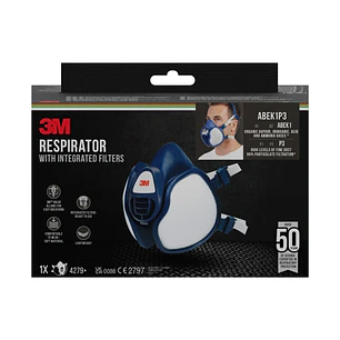 3M Mascarilla de Media Cara - Filtros Integrados - Proteccion Combinada - Reutilizable - Color Azul/Blanco
