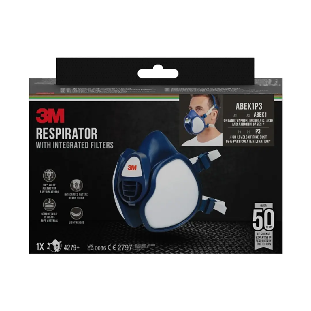 3M Mascarilla de Media Cara - Filtros Integrados - Proteccion Combinada - Reutilizable - Color Azul/Blanco 1