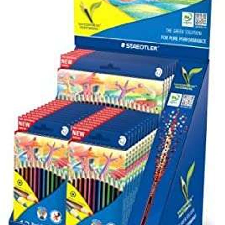 Staedtler Noris Colour 185 Expositor con 20 Estuches de 12 Lapices de Colores + 5 Estuches de 24 Lapices de Colores - Diseño Hexagonal - Colores Surti 1