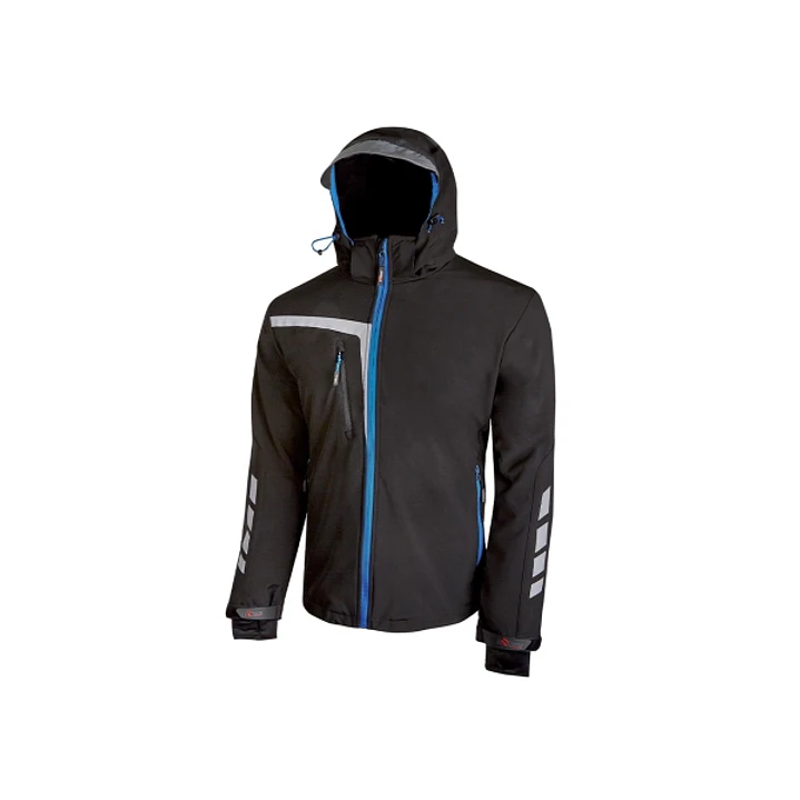 Upower Quick Chaqueta Soft Shell - Talla L - Tejido Elastico Cortavientos Transpirable, Repelente al Agua, Bolsillo Impermeable con Free Sound, Detall 1