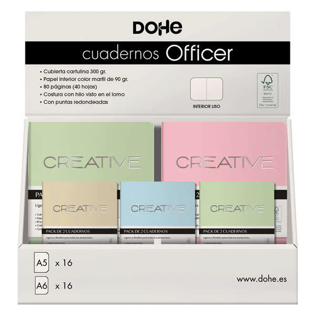 Dohe Expositor de Cuadernos Officer - Tamaño A5 y A6 - Cubierta en Cartulina de 300g - Estampacion en Portada - Puntas Redondeadas - Lomo Redondo - En 1