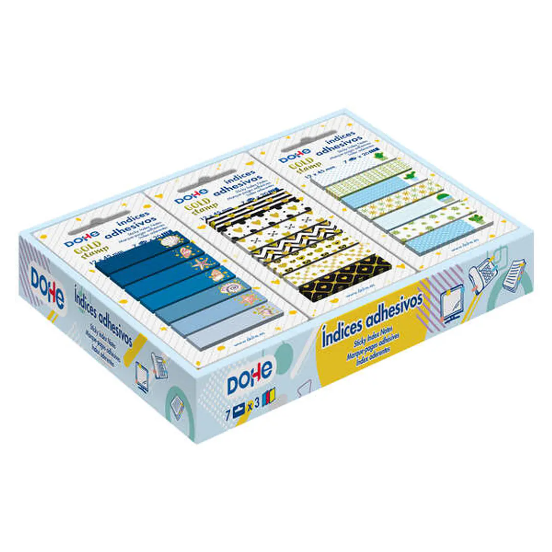 Dohe Caja Expositora de 21 Indices Adhesivos Preimpresos - 12x45mm - Motivos Estampados en Oro 1