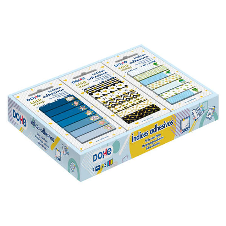 Dohe Caja Expositora de 21 Indices Adhesivos Preimpresos - 12x45mm - Motivos Estampados en Oro 1