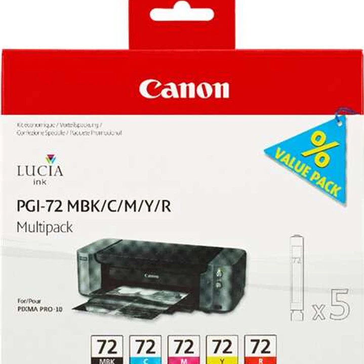 Canon PGI72 Pack de 5 Cartuchos de Tinta Originales - Negro Mate, Cyan, Magenta, Amarillo, Rojo - 6402B009 1