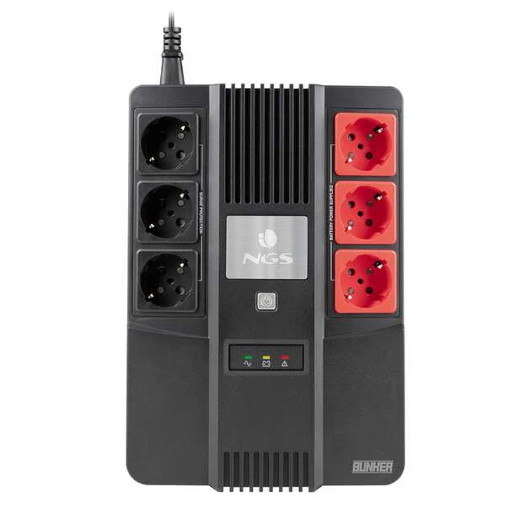NGS Fortress Bunker SAI 600VA UPS 360W - Bateria Incorporada 12V/7 - Tecnologia Off Line - Funcion AVR - 6x Schukos - Proteccion Sobrecargas y Cortoci 1