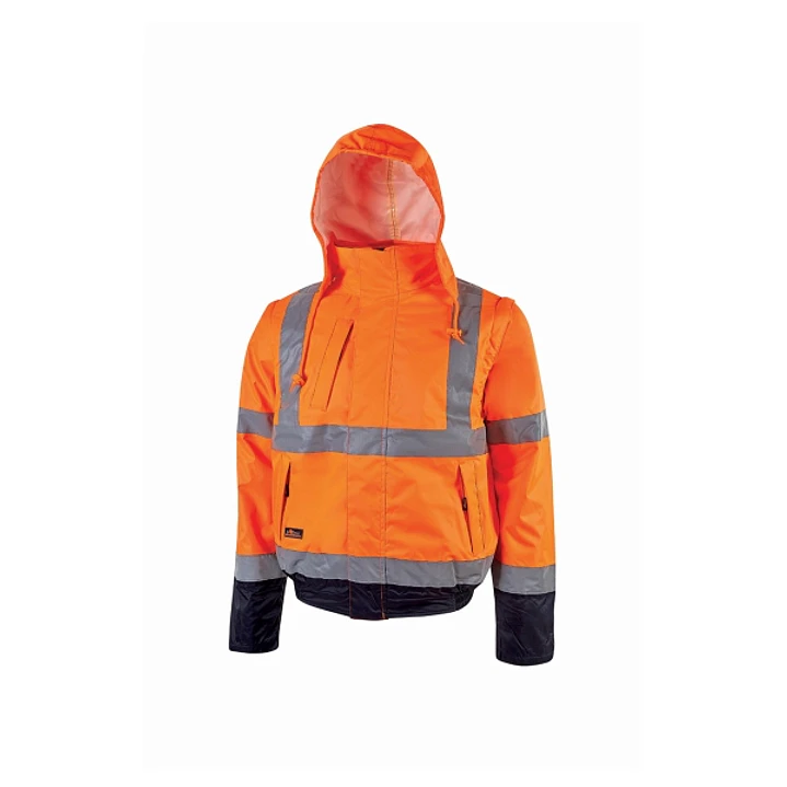 Upower Crafty Cazadora Bomber Alta Visibilidad - Talla L - Mangas Separables, Bandas Reflectantes, Antilluvia, Transpirable, Impermeable, Capucha Pleg 1