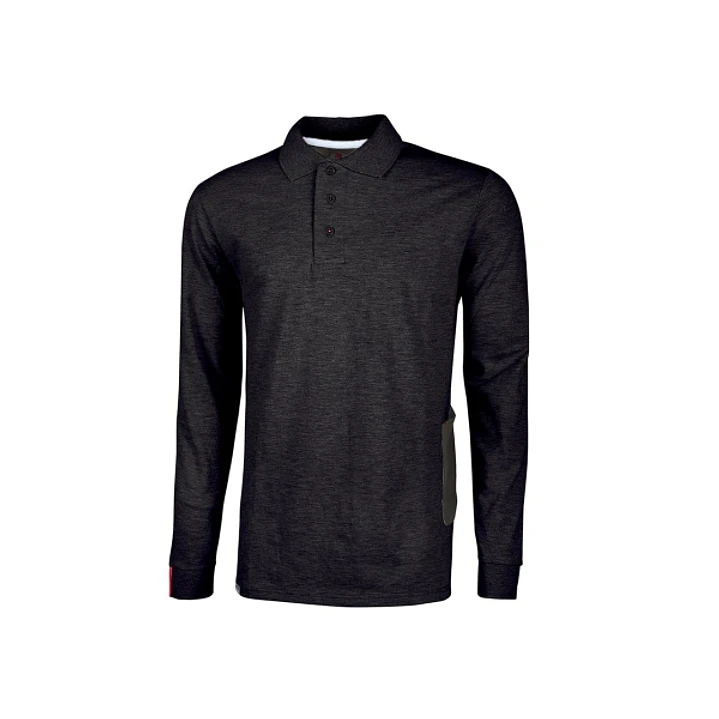 Upower Live Polo de Manga Larga - Talla 2XL - Algodon Pique, Corte Ajustado, Bolsillo con Tachuela, Cinta Reflex, Proteccion DPI1 - Color Negro Carbon 1