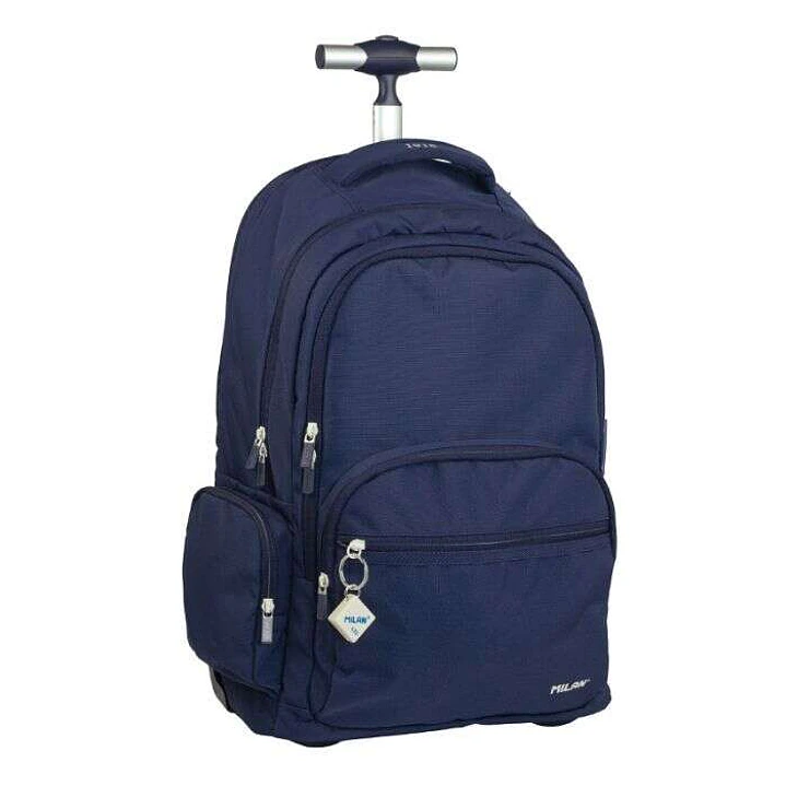 Milan Serie 1918 Mochila Escolar 25L con Carro Integrado y Mango Metalico Retractil - 3 Bolsillos Delanteros + 2 Bolsillos Laterales - Tamaño 46,5x30x 1