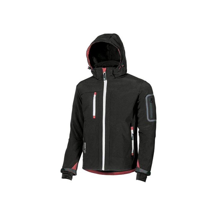 Upower Metropolis Soft Shell de Trabajo - Talla S - Tejido Elastico Cortavientos, Transpirable, Resistente al Agua, Multiples Bolsillos, Capucha Desmo 1