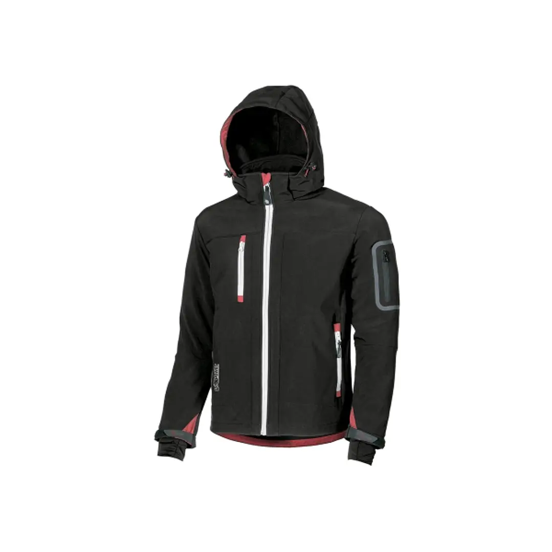 Upower Metropolis Soft Shell de Trabajo - Talla 2XL - Tejido Elastico Cortavientos Transpirable, Resistente al Agua, Capucha Desmontable, Multiples Bo 1
