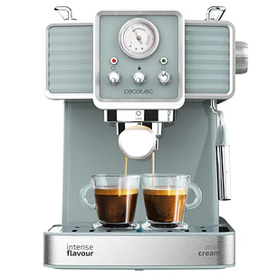 Cecotec Power Espresso 20 Tradizionale Cafetera Espresso - 1350W - 20bar - Manometro - Vaporizador Orientable - Capacidad 1.5L - Estilo Vintage - Acer