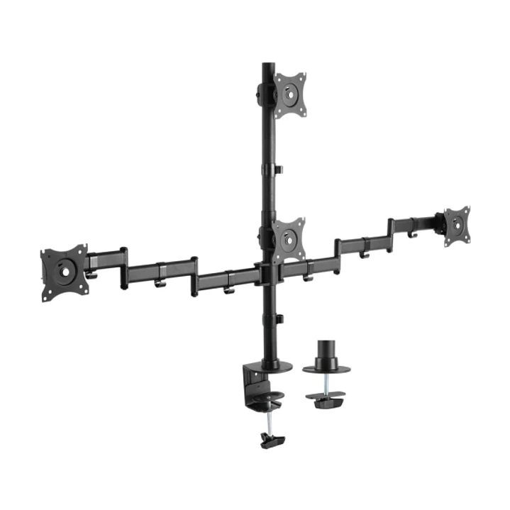 Aisens Soporte de Mesa Eco Giratorio e Inclinable para 4 Monitores 10Kg (4 Pivotes - 2 Brazos) de 13-27