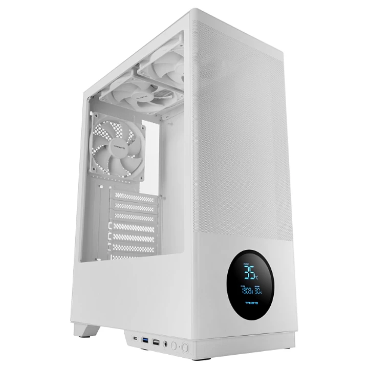 Tacens Sagitta20 Torre ATX - Pantalla de Monitoreo Integrado - 3 Ventiladores de 120mm - Ventana de Cristal Tempado - Malla Antipolvo Frontal - Color  1