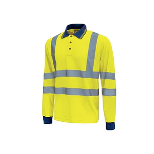 Upower Shine Polo de Manga Larga con Detalles Reflectantes - Talla XL - Cuello Cerrado, Ventilaciones Laterales, Banda para el Sudor, Proteccion DPI3,