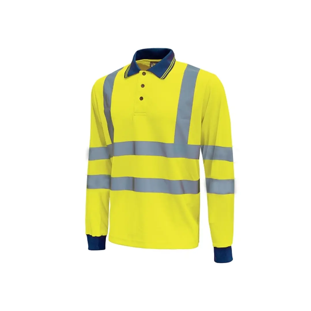Upower Shine Polo de Manga Larga con Detalles Reflectantes - Talla 2XL - Cuello Cerrado Tres Botones, Ventilaciones Laterales, Banda para el Sudor, Pr 1