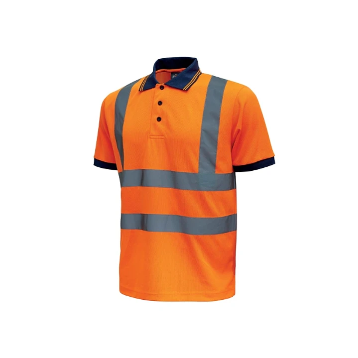 Upower Neon Polo de Manga Corta con Rayas Reflectantes - Talla XL - Cuello Tres Botones, Banda para el Sudor, Ventilaciones Laterales, Proteccion DPI2 1