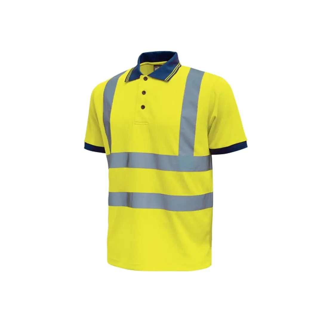 Upower Neon Polo de Manga Corta con Detalles Reflectantes - Talla XL - Cuello Tres Botones, Banda para el Sudor, Ventilaciones Laterales, Proteccion D 1