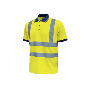 Upower Neon Polo de Manga Corta con Detalles Reflectantes - Talla M - Cuello Tres Botones, Banda para el Sudor, Ventilaciones Laterales, Transpirable,