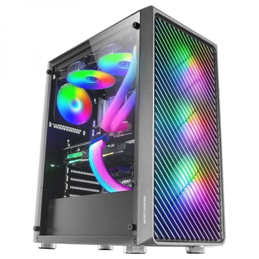 Mars Gaming MC-F Semitorre Gaming - 4 Ventiladores ARGB - Cristal Templado - Soporte Refrigeracion Liquida - Gestion de Cableado - Color Negro 1