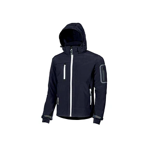 Upower Metropolis Soft Shell de Trabajo - Talla L - Tejido Elastico Cortavientos, Transpirable, Resistente al Agua, Capucha Desmontable, Bolsillos Sol