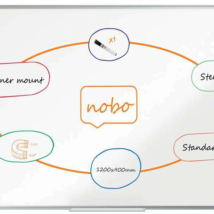 Nobo Premium Plus Pizarra Magnetica de Acero Lacado 1200x900mm - Montaje en Esquinas - Superficie de Borrado Facil - Color Blanco 1