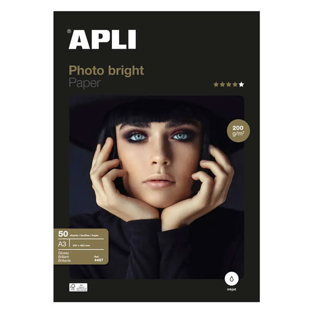 Apli Pack con 50 Hojas de Papel Fotografico Photobright A3 200g 1