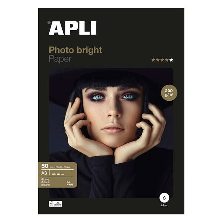Apli Pack con 50 Hojas de Papel Fotografico Photobright A3 200g 1