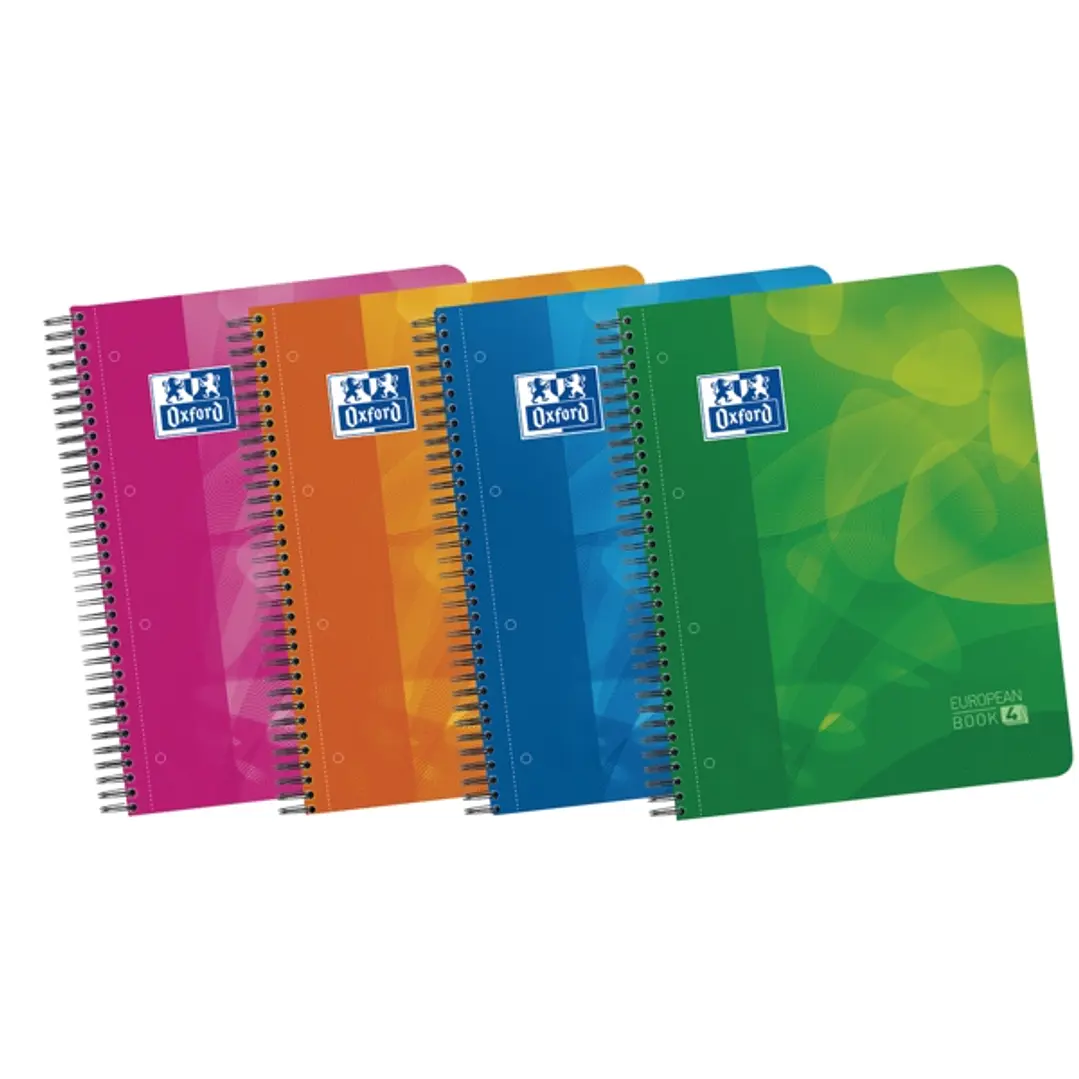 Oxford School Lagoon A4+ Europeanbook 4 - Tapa de Plastico Resistente - 120 Hojas con Separadores - 50% mas Hojas Gratis - Colores Surtidos 1