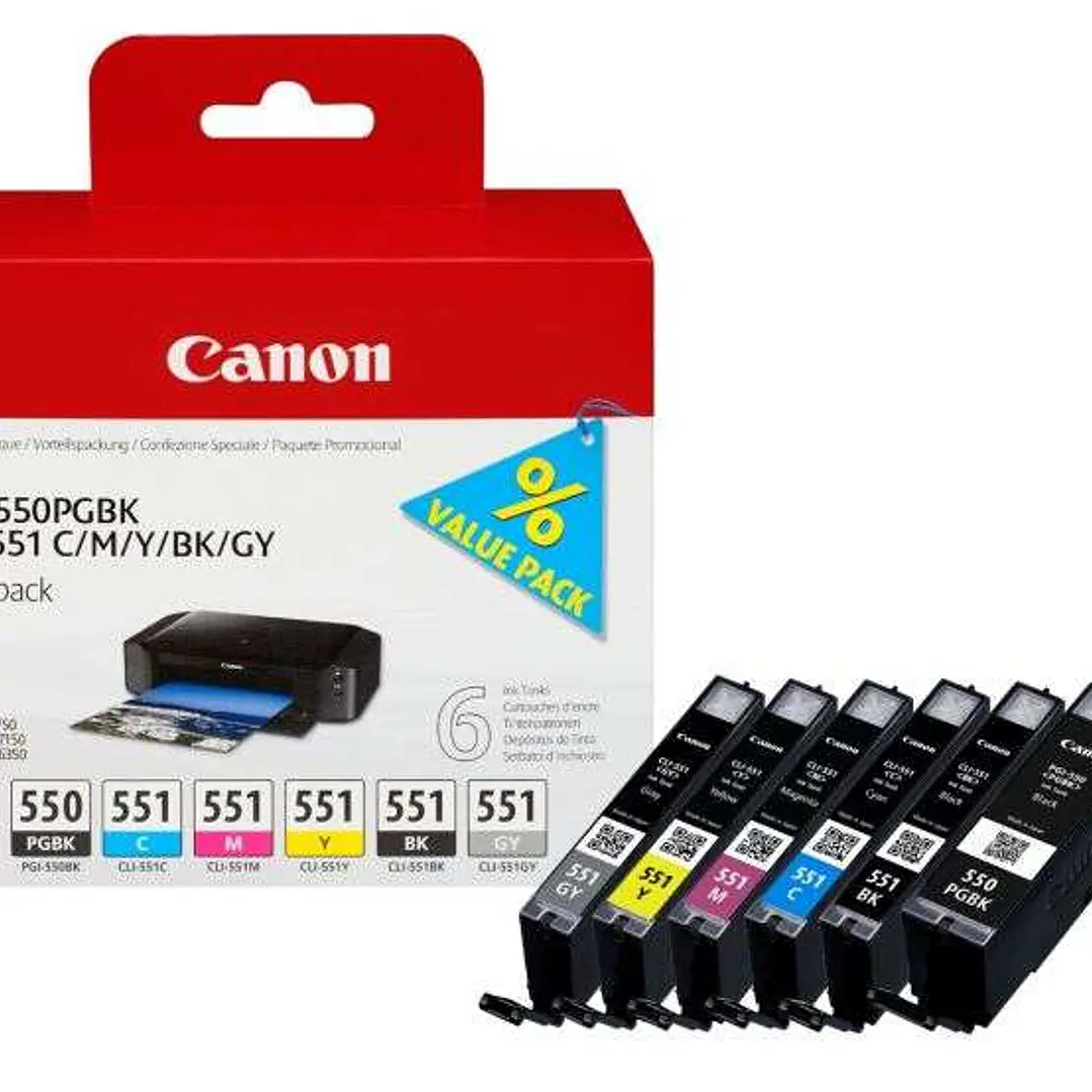 Canon PGI550/CLI551 Pack de 6 Cartuchos de Tinta Originales - 6496B005 1