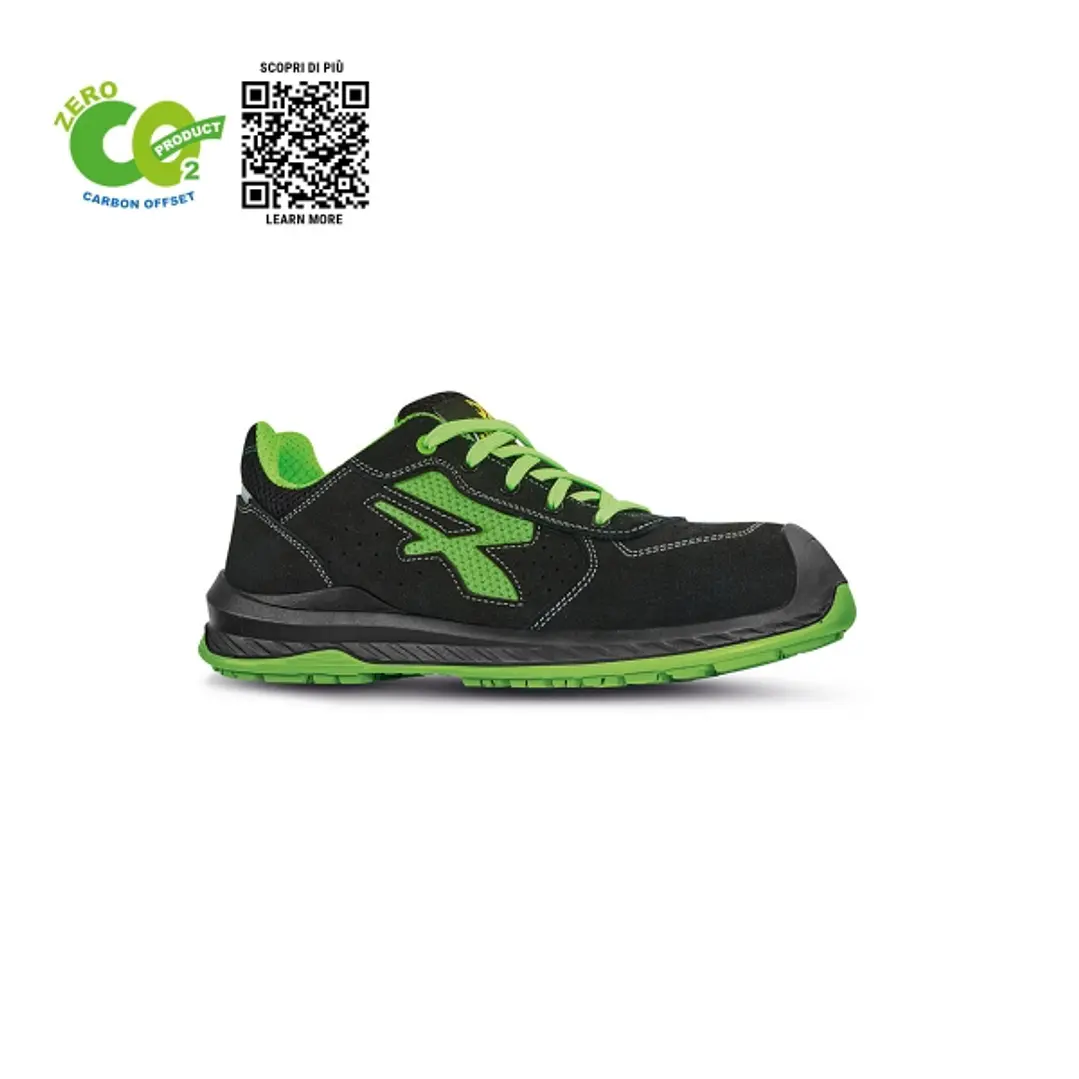 Upower Canyon UK S ESD Calzado de Seguridad - Talla 41 - Neutralidad Climatica, Proteccion S1PS FO SR, Comodidad Maxima - Color Negro/Verde 1