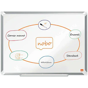 Nobo Premium Plus Pizarra Magnetica de Acero Vitrificado 600x450mm - Montaje en Esquinas - Superficie de Borrado Superior - Color Blanco