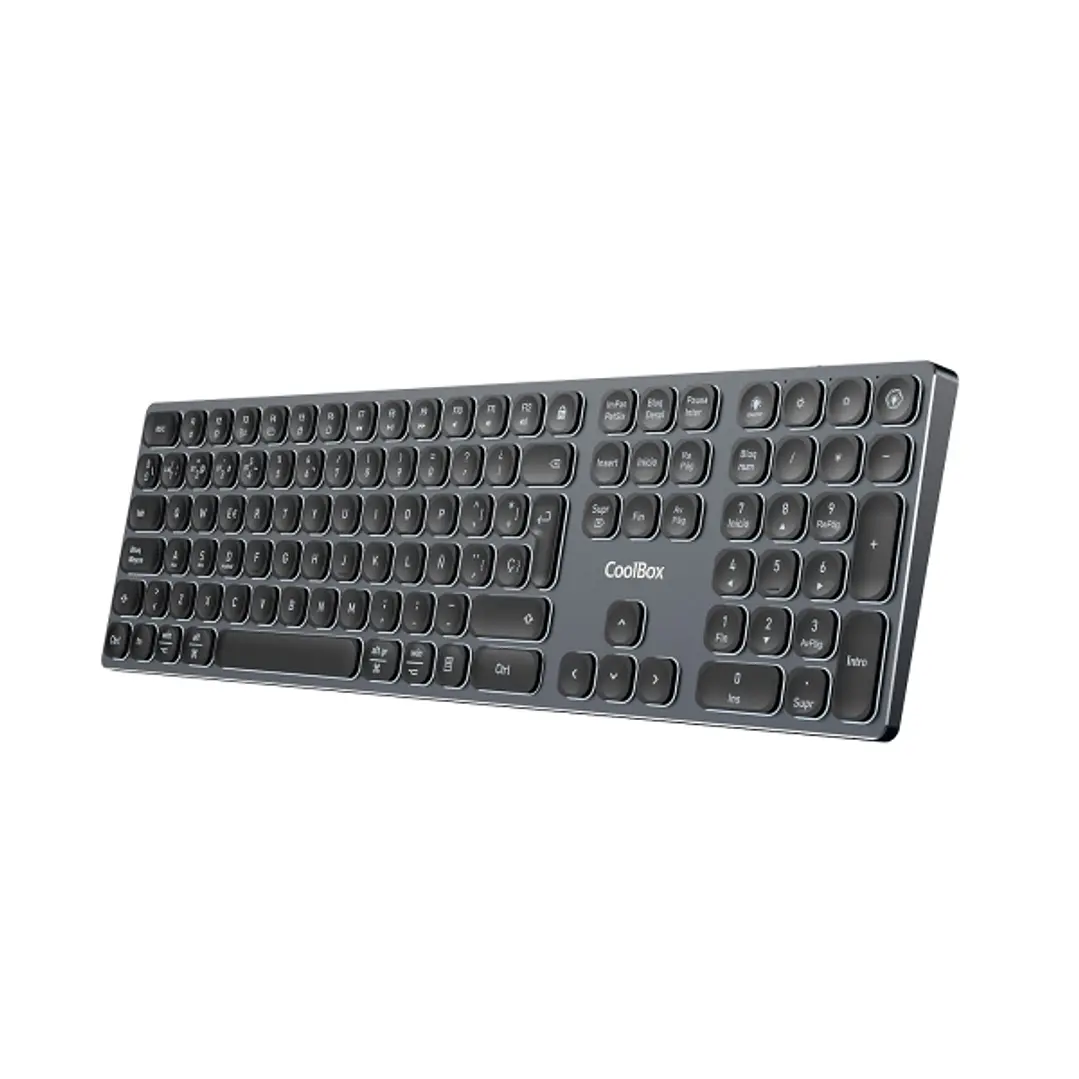 Coolbox Moonlight B431 Teclado Inalambrico - RF 2.4G y Bluetooth 5.1 - Teclas ABS Redondeadas Silencioso - Retroiluminado con 7 Colores - Bateria Reca 1