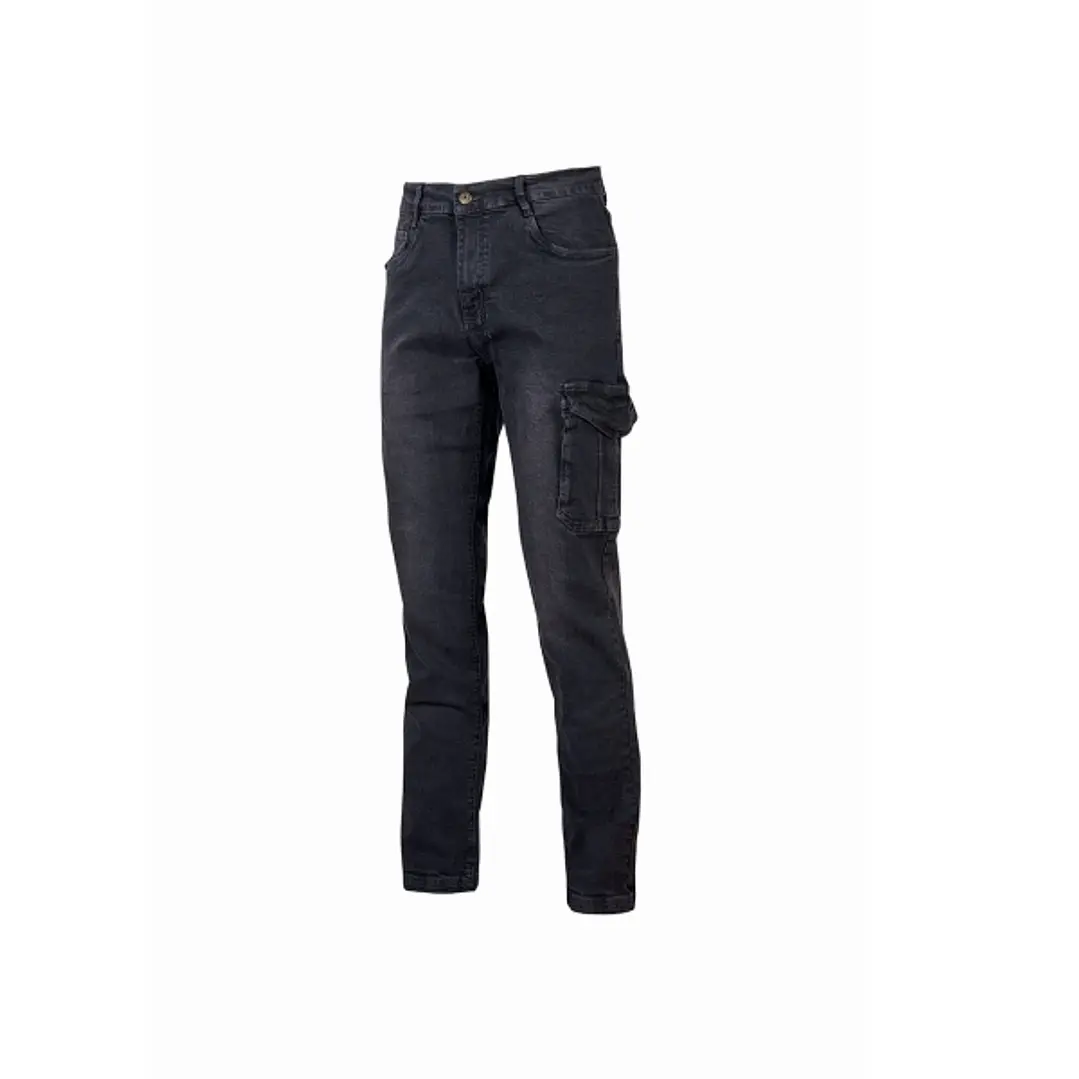Upower Tommi Vaqueros Cargo de Trabajo - Talla 33 - Tejido Elastico, Bolsillos Laterales con Botones, Proteccion DPI1, Ajuste Regular - Color Negro Ca 1