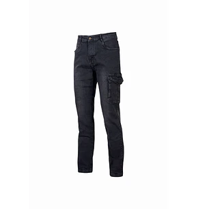 Upower Tommi Vaqueros Cargo de Trabajo - Talla 30 - Tejido Elastico, Bolsillos Laterales con Botones, Proteccion DPI1, Ajuste Regular - Color Negro Ca