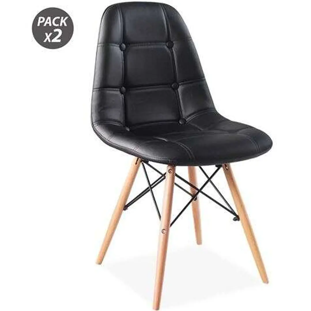 Muvip Design D300 Pack de 2 Sillas Multifuncionales - Patas de Madera - Uso en Interior - Ideal para Sala de Espera, Comedor, Cocina etc... - Color Ne 1