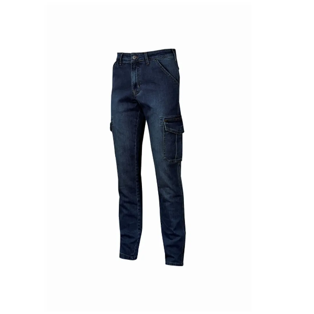 Upower Tommi Vaqueros Cargo de Trabajo - Talla 32 - Tejido Elastico, Bolsillos Laterales con Botones, Ajuste Regular, Proteccion DPI1 - Color Azul Mar 1