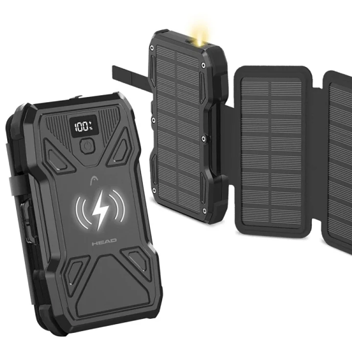 Head Powerbank Solar 10.000mAh 22.5W - Carga Solar con 5 Paneles - Con Power Delivery, Carga Simultanea, Carga Inalambrica - Pantalla LCD y Linterna - 1