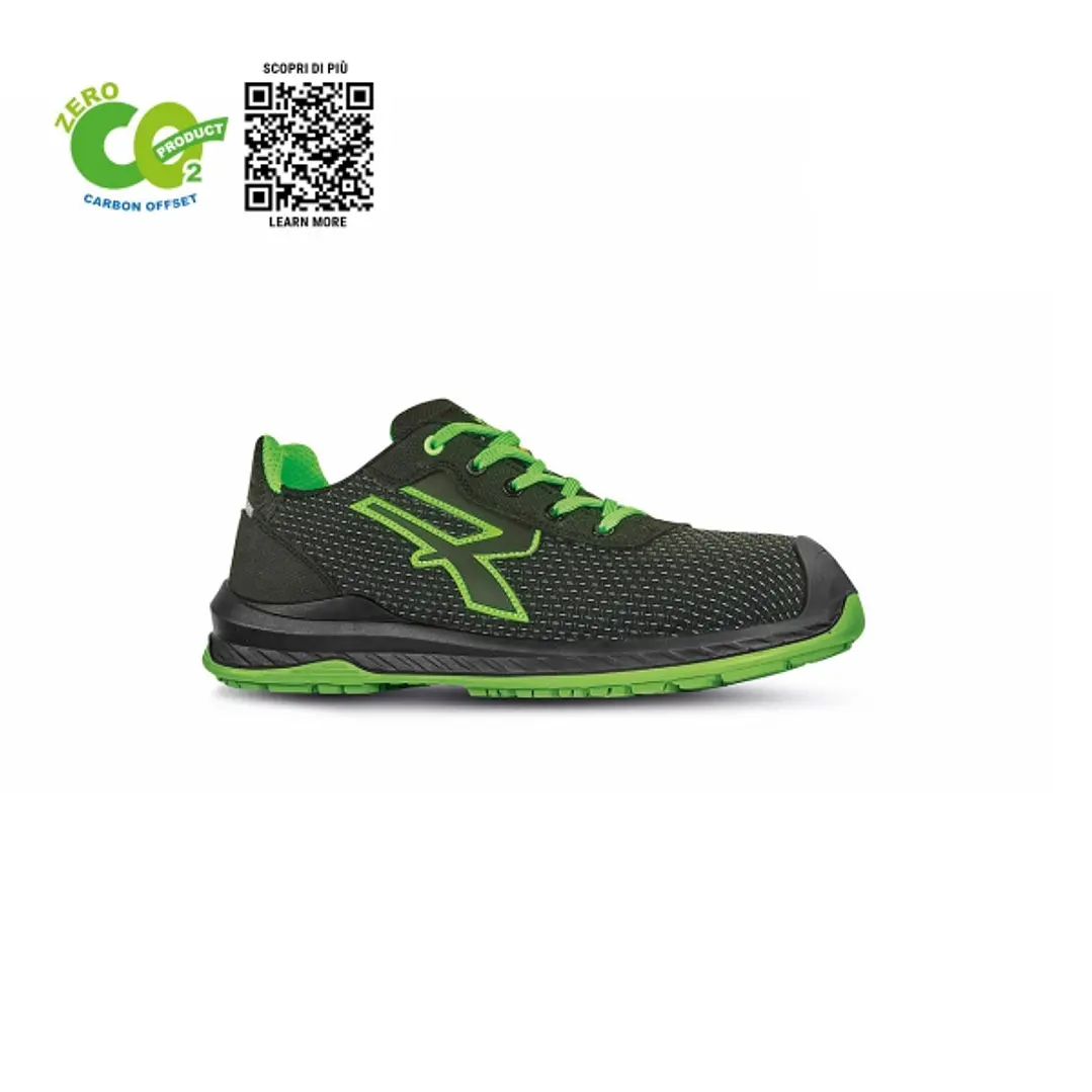 Upower Island UK S ESD Calzado de Seguridad Carbon Neutral - Talla 38 - Proteccion S3S CI FO SR, Confort y Seguridad - Color Negro/Verde 1