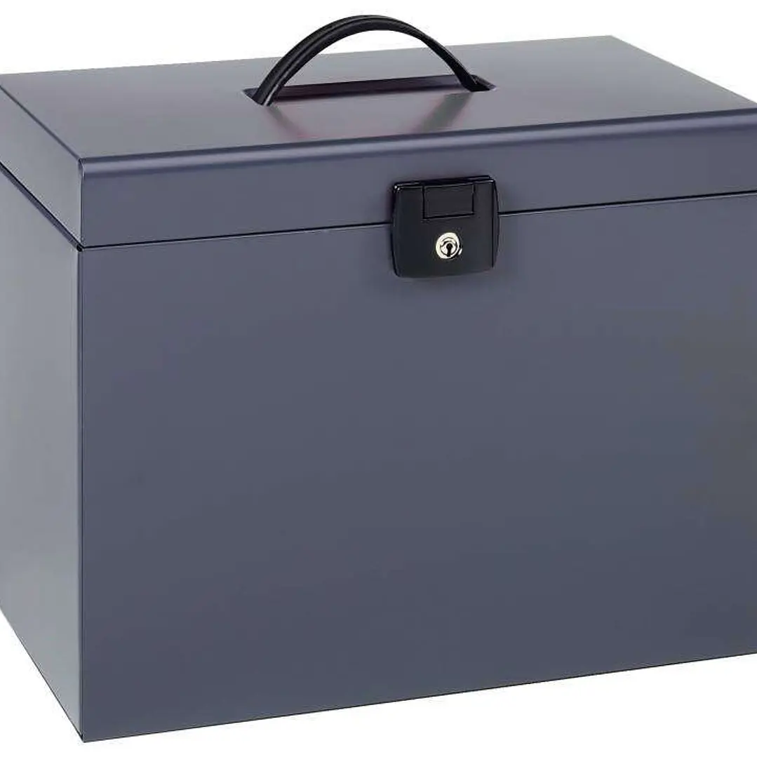 Esselte Maletin Home-Box A4 Metalico - 5 Carpetas - Asa y Cerradura con Llave - Color Gris Antracita 1