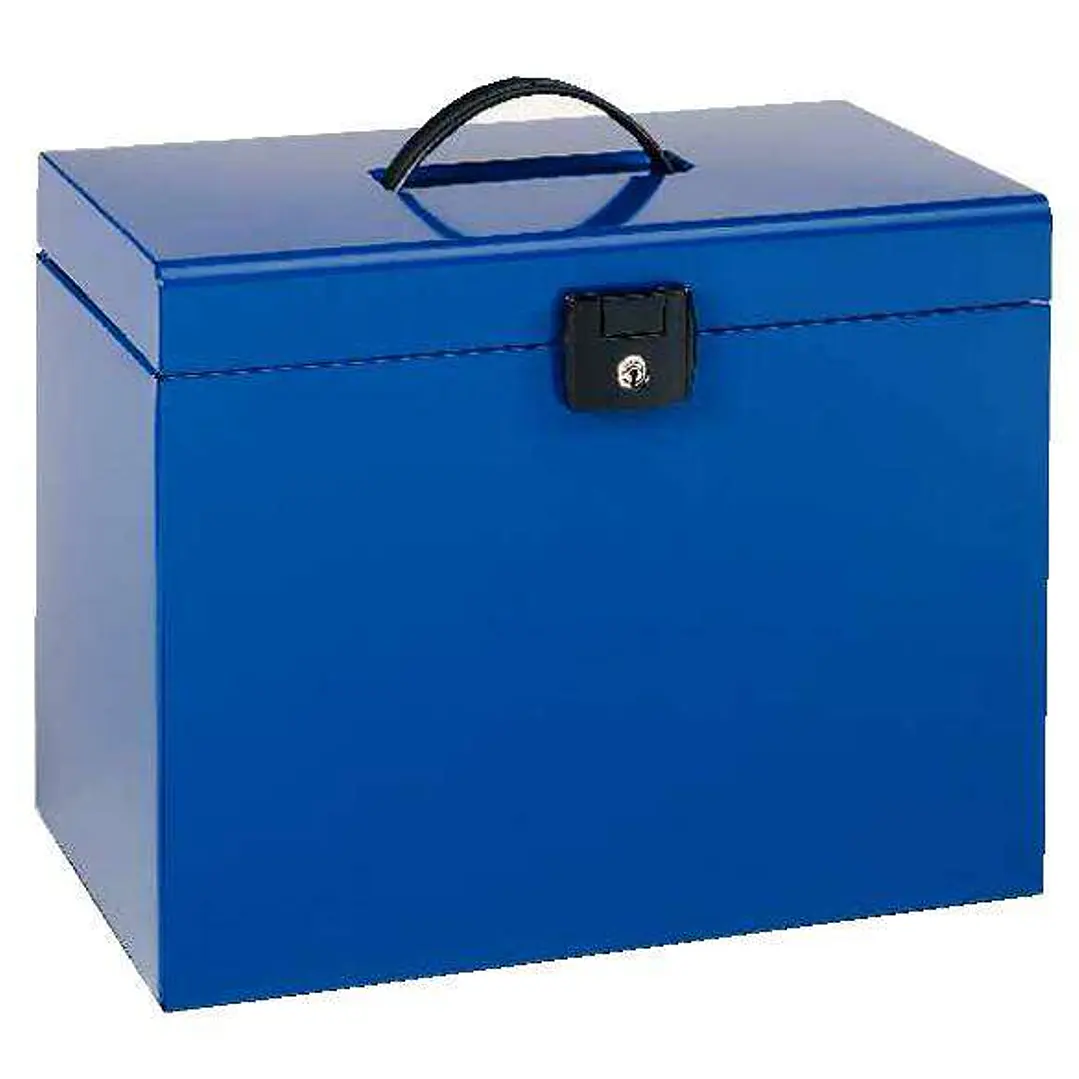 Esselte Home-Box A4 Maletin Metalico - con 5 Carpetas - Azul - con Asa y Cerradura con Llave 1