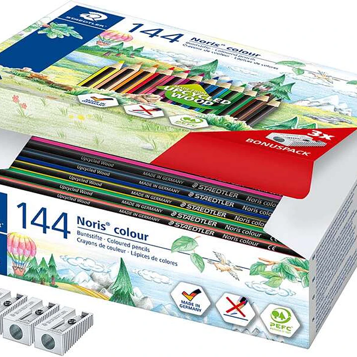 Staedtler Noris Colour 185 Pack de 144 Lapices Hexagonales de Colores - Resistencia a la Rotura - Ideal para Colegios - Colores Surtidos 1