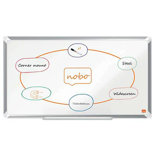 Nobo Premium Plus Pizarra Magnetica de Acero Lacado Panoramica 710x400mm - Montaje en Esquina - Blanco