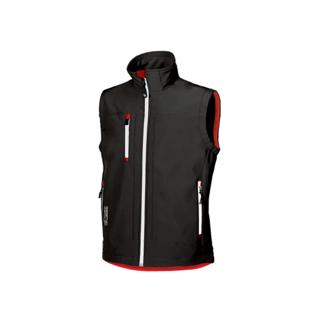Upower Climb Chaleco de Trabajo Soft Shell - Talla 4XL - Tejido Elastico Transpirable, Resistente al Viento y Agua, Bolsillo para Movil con Cremallera 1