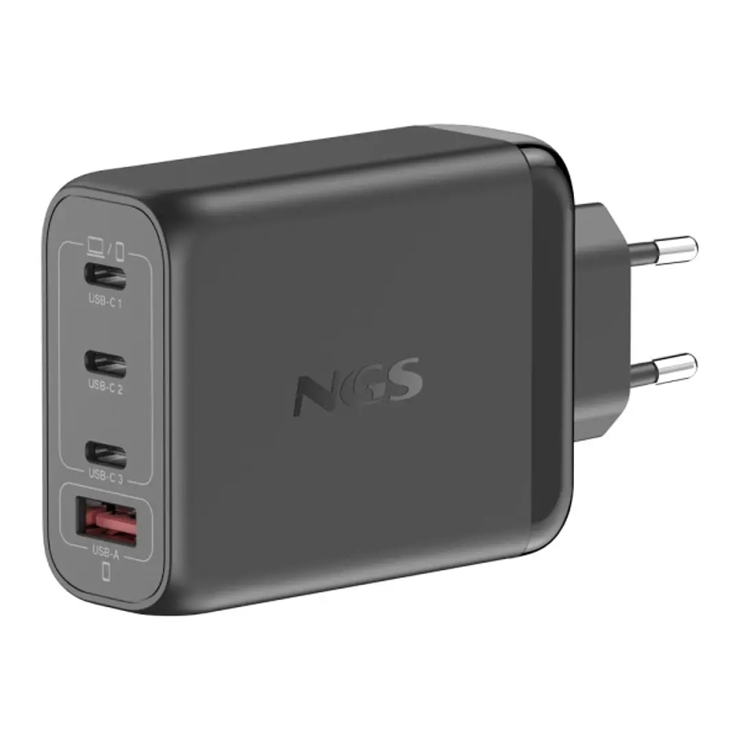 NGS Bud 140W Cargador GaN Universal de Pared 140W Ultrarapido - 3x USB-C PD & PPS, 1x USB-A QC 3.0 - Color Negro 1