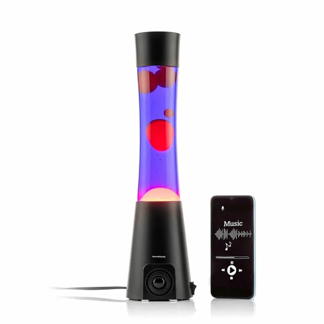 Innovagoods Maglamp Lampara de Lava con Altavoz - 3W - Bluetooth - Incluye Bombilla de Repuesto - Cable 170cm - Estilo Retro - Jack Aux 3.5mm - 10.7x4 1