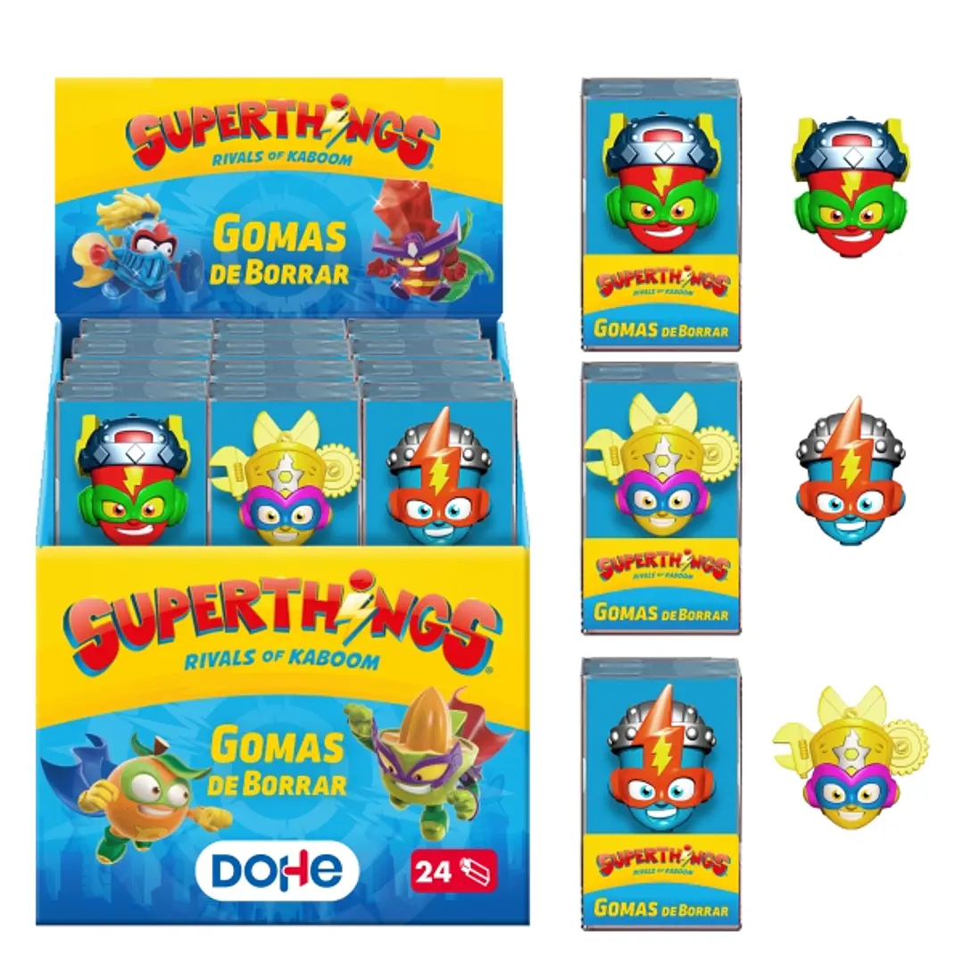 Dohe Superthings Expositor con 24 Gomas de Borrar - Fabricadas en PVC - Resistente - Formas Surtidas 1