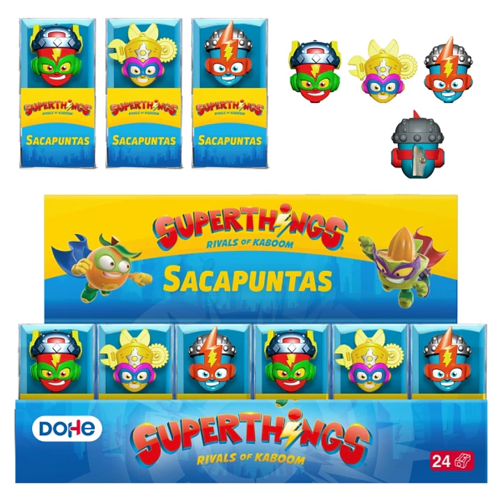 Dohe Superthings Expositor con 24 Sacapuntas - PVC - Cuchilla de Acero - Formas Surtidas 1