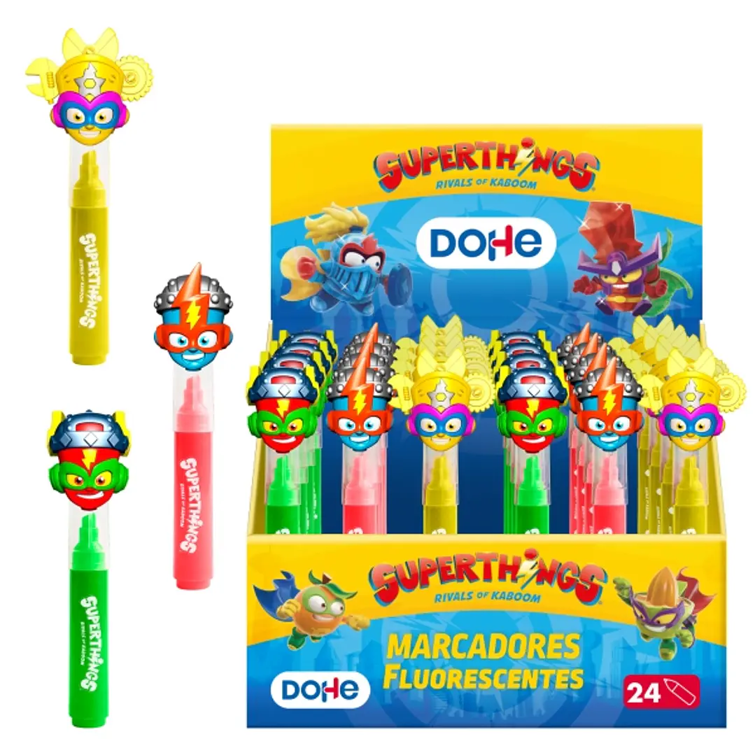Dohe Superthings Expositor con 24 Marcadores Fluorescentes - Punta Biselada - Alto Resalte - Colores Surtidos 1